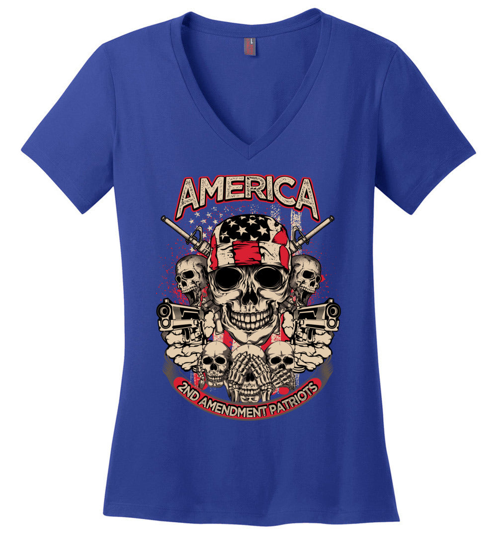 2nd Amendment Patriots - Pro Gun Women's Apparel - Blue V-Neck Tshirt