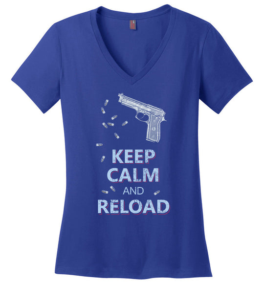 Keep Calm and Reload - Pro Gun Women's V-Neck Tshirt - Blue