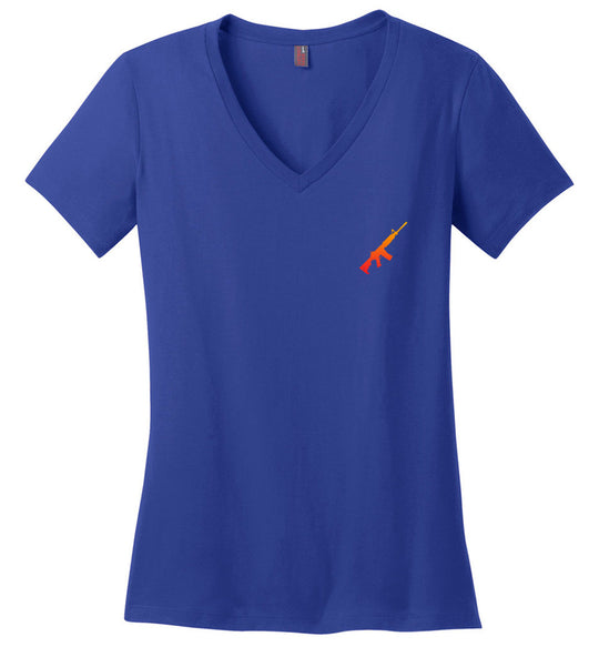 AR-15 Rifle Silhouette Women's V-Neck T-shirt - Blue