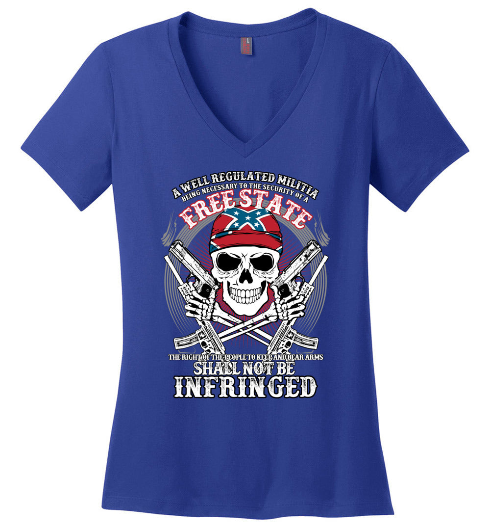 The right of the people to keep and bear arms shall not be infringed - Ladies 2nd Amendment V-Neck Tee - Blue