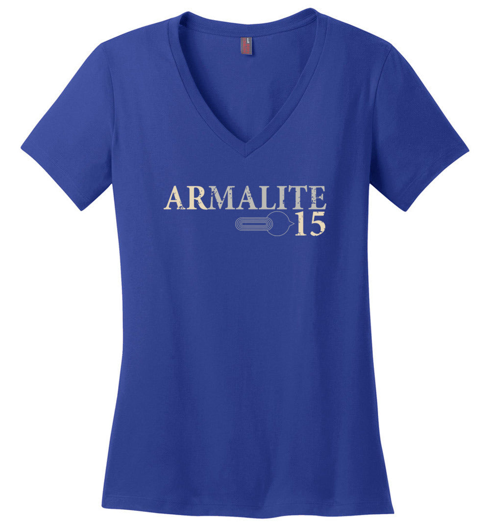 Armalite AR-15 Rifle Safety Selector Ladies V-Neck Tshirt - Blue