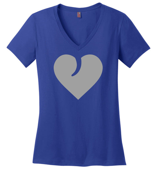 I Love Guns, Heart and Trigger - Ladies 2nd Amendment Apparel - Blue V-Neck Tshirt