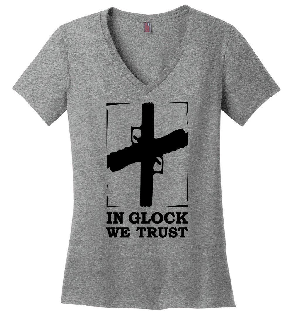 In Glock We Trust - Pro Gun Women’s V-Neck t shirt - Heathered Nickel