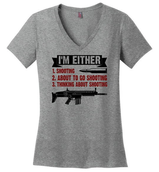 I'm Either Shooting, About to Go Shooting, Thinking About Shooting - Ladies Pro Gun Apparel - Heathered Steel V-Neck T-Shirt
