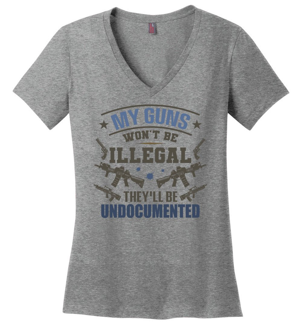 My Guns Won't Be Illegal They'll Be Undocumented - Women's Shooting Clothing - Heathered Nickel V-Neck T-Shirt