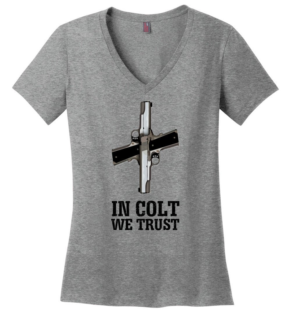 In Colt We Trust - Women's Pro Gun Clothing - Heathered Nickel V-Neck T-Shirt