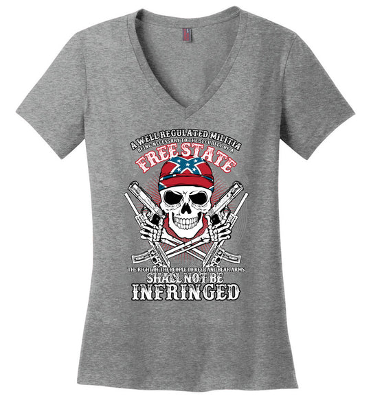 The right of the people to keep and bear arms shall not be infringed - Ladies 2nd Amendment V-Neck Tee - Heathered Nickel