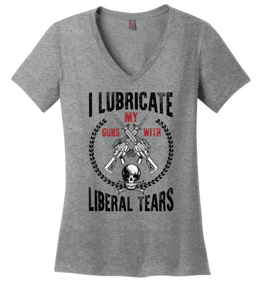 I Lubricate My Guns With Liberal Tears - Pro Gun Women's Apparel - Heathered Nickel V-Neck T Shirts