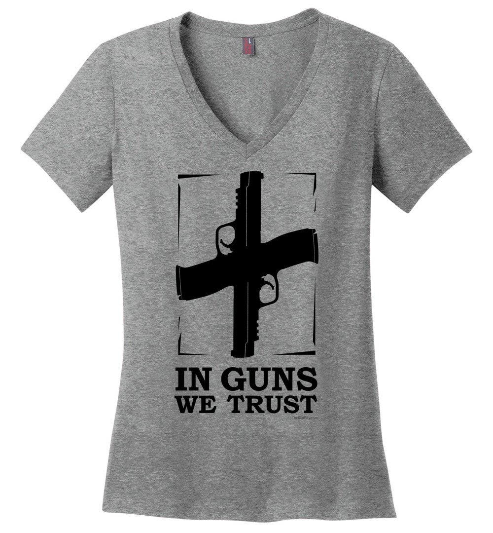 In Guns We Trust - Shooting Women's V-Neck Tee - Heathered Nickel