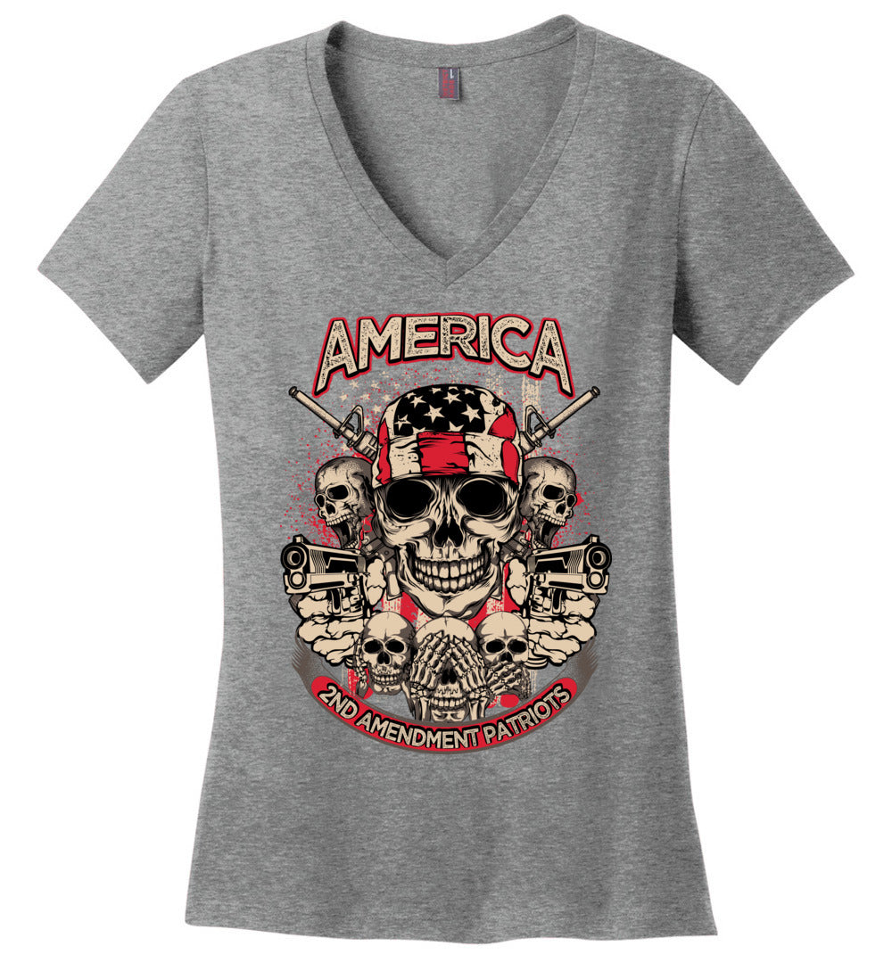 2nd Amendment Patriots - Pro Gun Women's Apparel - Heathered Nickel V-Neck Tshirt