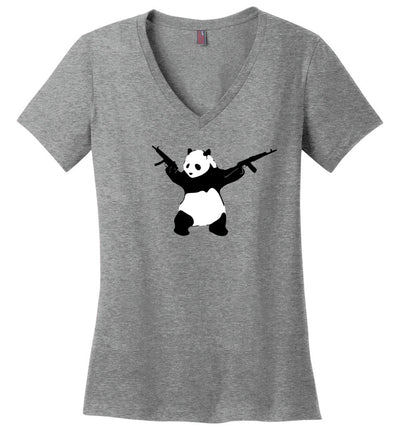 Banksy Style Panda with Guns - AK-47 Women's T Shirt - Heathered Nickel