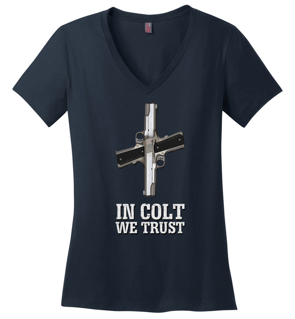 In Colt We Trust - Women's Pro Gun Clothing - Navy V-Neck T-Shirt