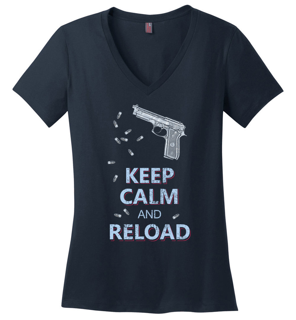 Keep Calm and Reload - Pro Gun Women's V-Neck Tshirt - Navy