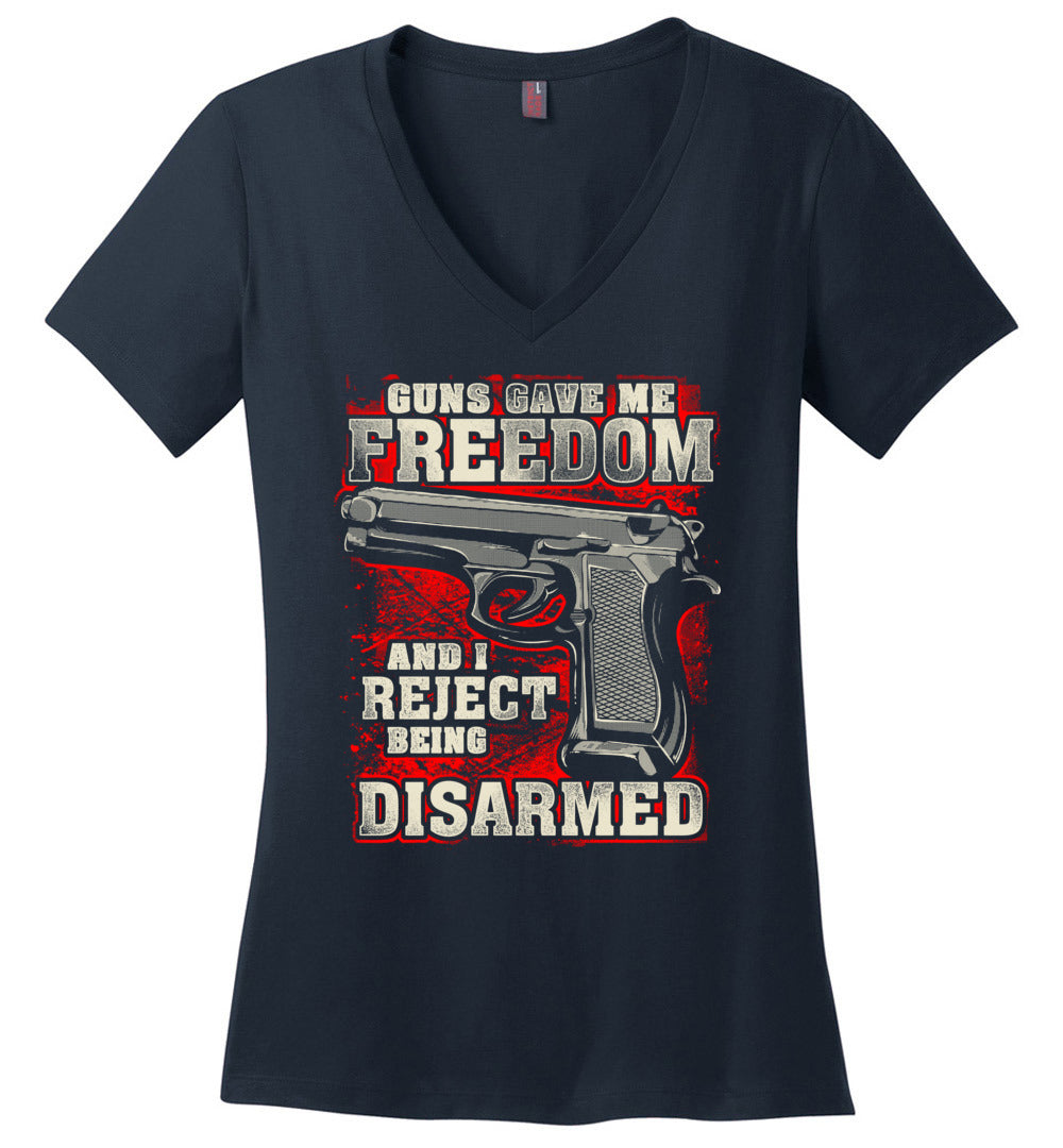 Gun Gave Me Freedom and I Reject Being Disarmed - Women's Apparel - dark blue v-neck t-shirt