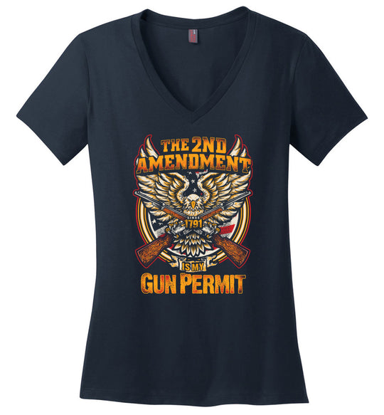 The 2nd Amendment is My Gun Permit - Women's V-Neck T Shirts - Navy