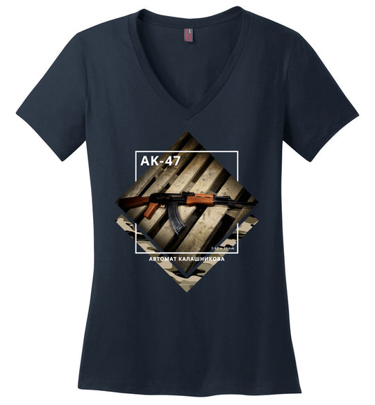 AK-47 Rifle - Tactical Ladies Apparel - Navy V-Neck Tee
