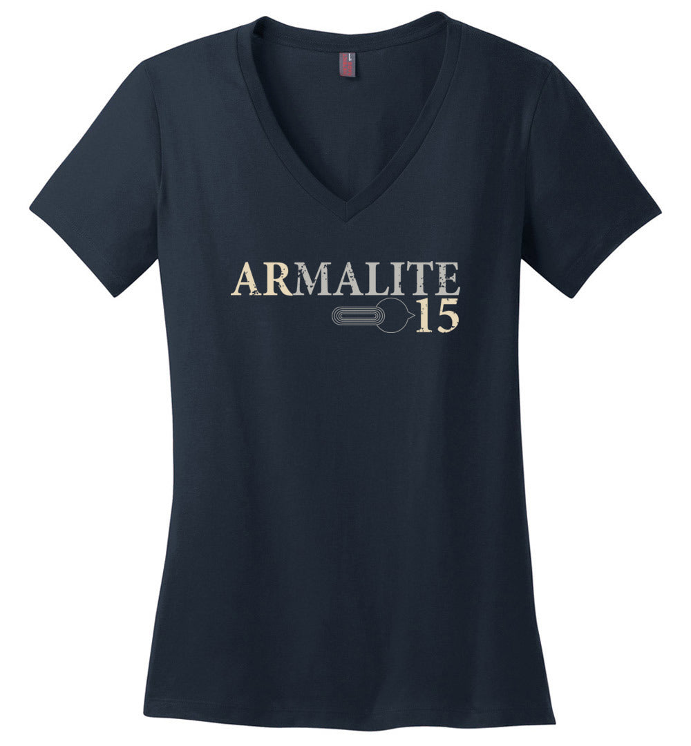 Armalite AR-15 Rifle Safety Selector Ladies V-Neck Tshirt - Navy