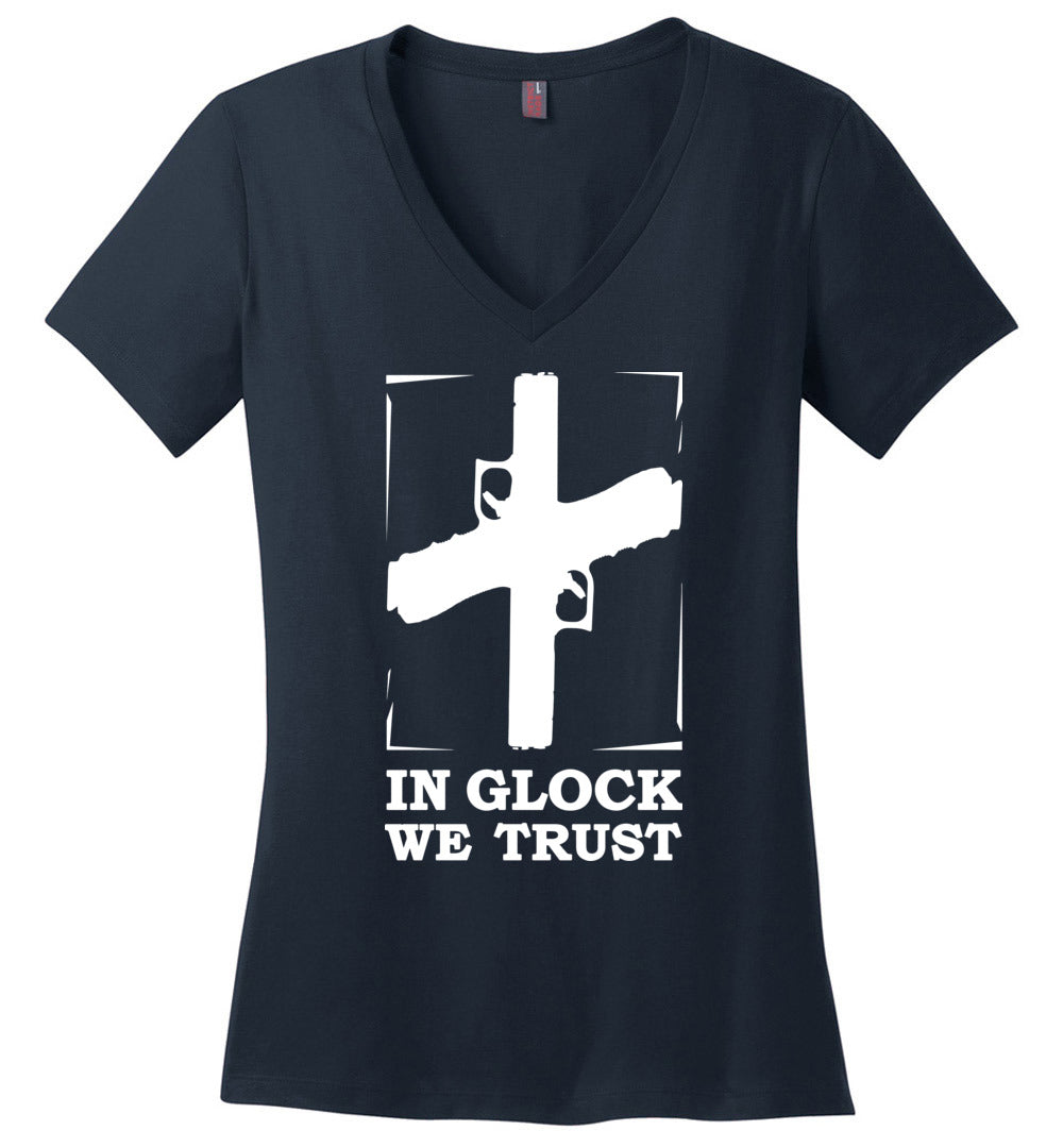 In Glock We Trust - Pro Gun Women’s V-Neck t shirt - Navy