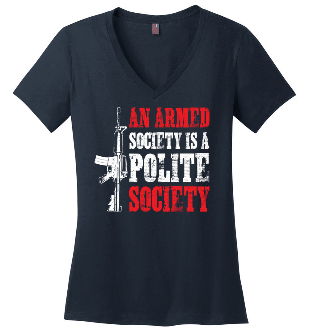 An Armed Society is a Polite Society - Shooting Ladies V-Neck Tshirt - Navy