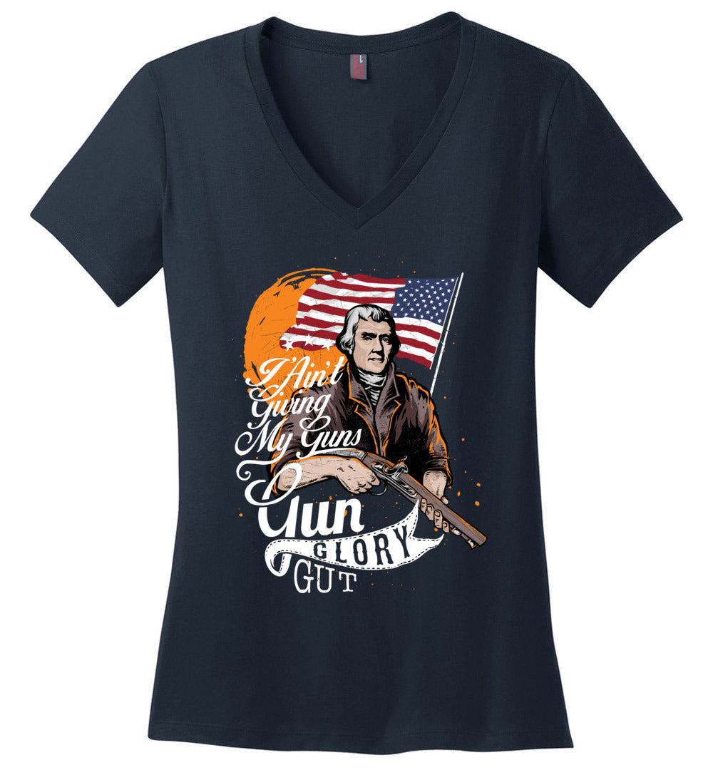 I Ain't Giving My Guns - Ladies 2nd Amendment V-Neck T-shirts - Blue
