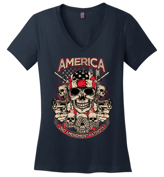 2nd Amendment Patriots - Pro Gun Women's Apparel - Navy V-Neck Tshirt