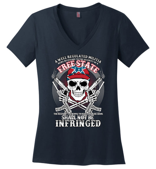 The right of the people to keep and bear arms shall not be infringed - Ladies 2nd Amendment V-Neck Tee - Navy
