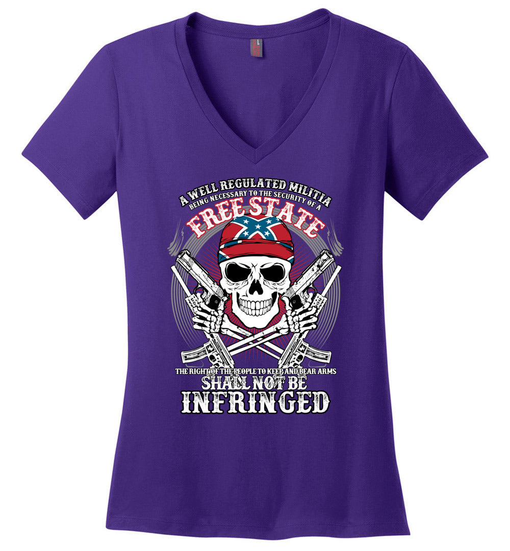 The right of the people to keep and bear arms shall not be infringed - Ladies 2nd Amendment V-Neck Tee - Purple