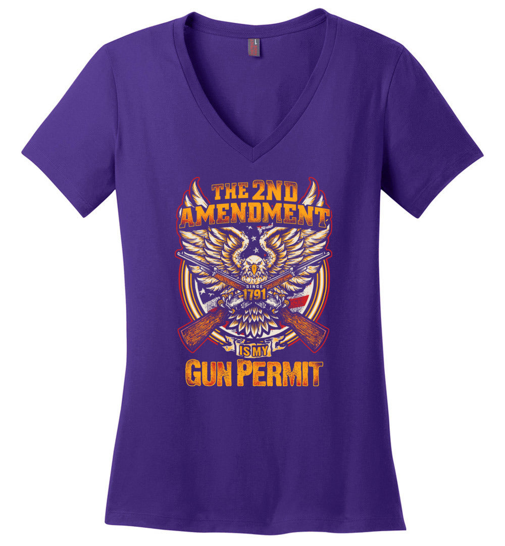 The 2nd Amendment is My Gun Permit - Women's V-Neck T Shirts - Purple