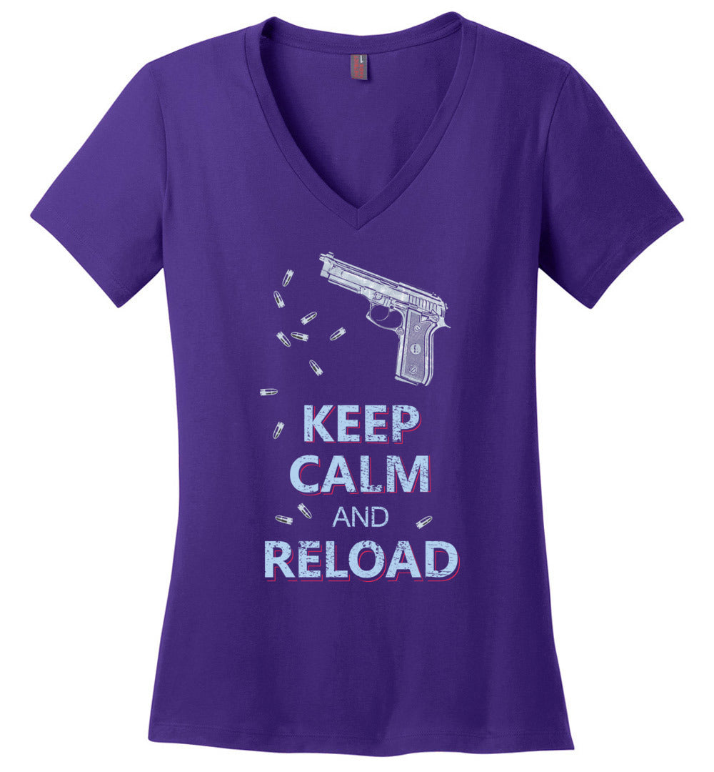 Keep Calm and Reload - Pro Gun Women's V-Neck Tshirt - Purple