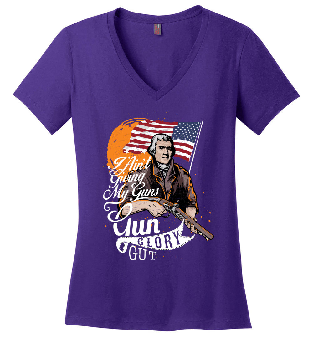 I Ain't Giving My Guns - Ladies 2nd Amendment V-Neck T-shirts - Purple