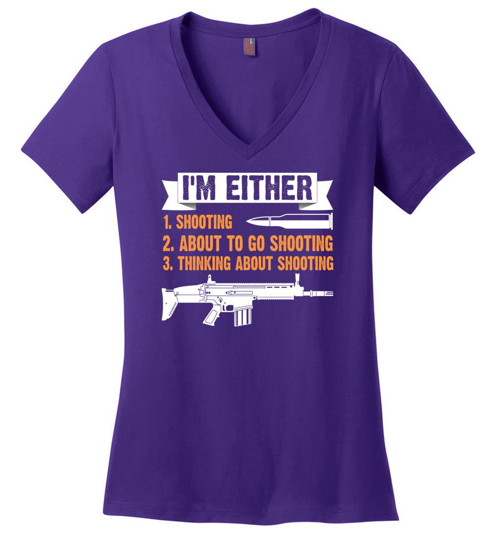 I'm Either Shooting, About to Go Shooting, Thinking About Shooting - Ladies Pro Gun Apparel - Purple V-Neck T-Shirt