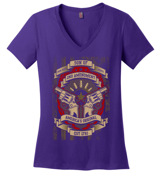 Son of Liberty 2nd Amendment Women's Apparel - Purple V-Neck Tshirt