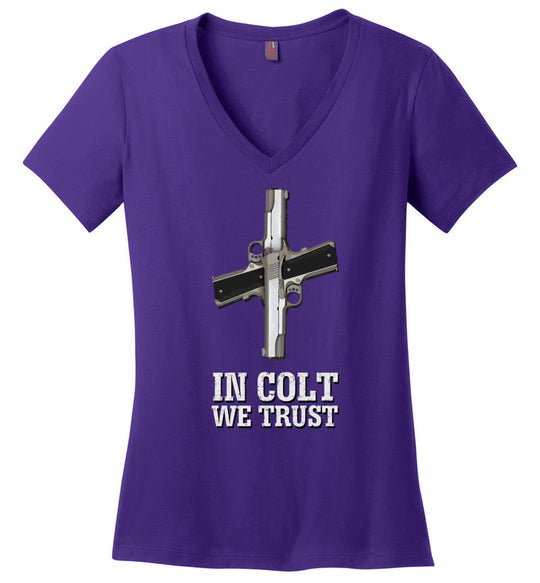 In Colt We Trust - Women's Pro Gun Clothing - Purple V-Neck T-Shirt