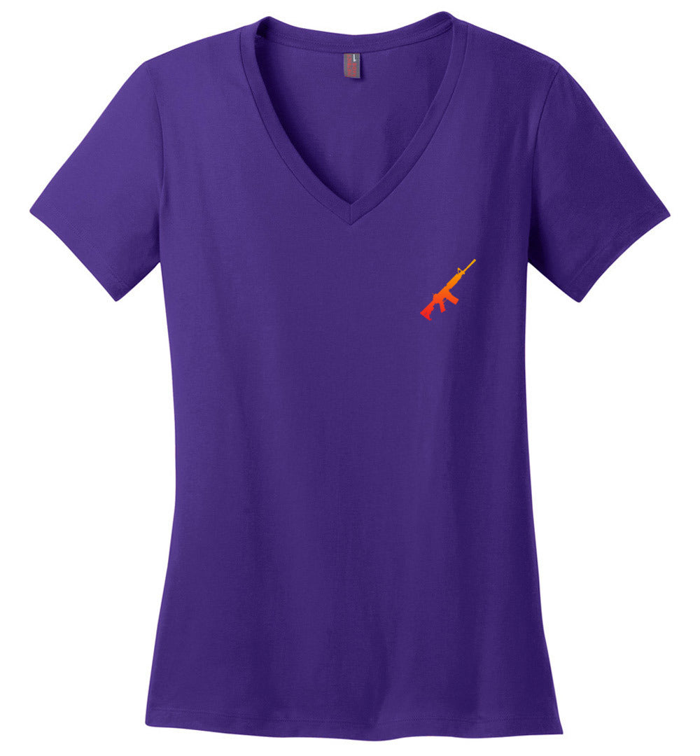 AR-15 Rifle Silhouette Women's V-Neck T-shirt -  Purple