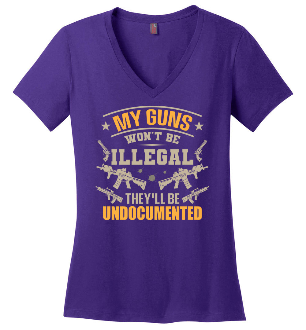 My Guns Won't Be Illegal They'll Be Undocumented - Women's Shooting Clothing - Purple V-Neck T-Shirt
