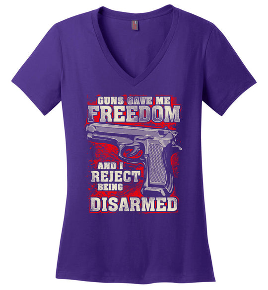 Gun Gave Me Freedom and I Reject Being Disarmed - Women's Apparel - purple v-neck t-shirt
