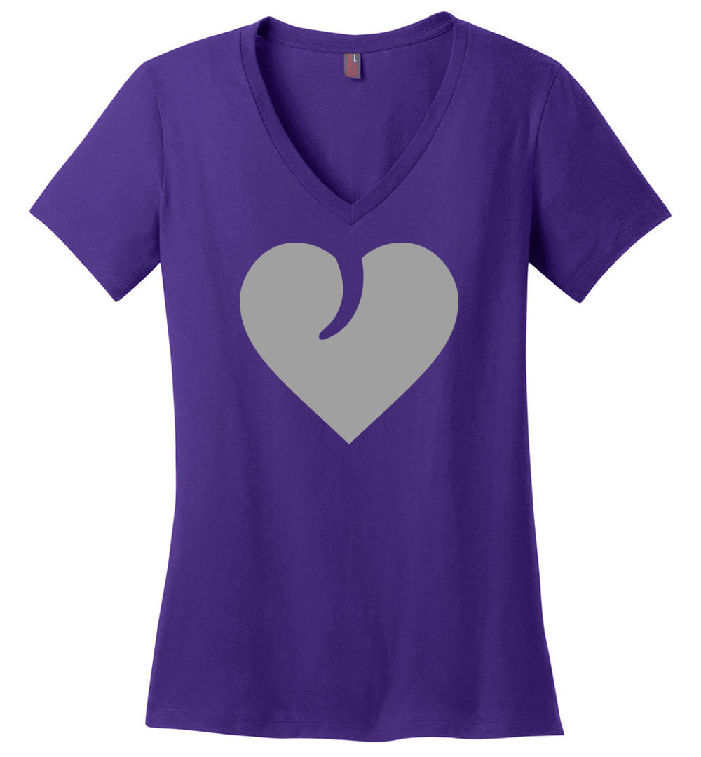I Love Guns, Heart and Trigger - Ladies 2nd Amendment Apparel - Purple V-Neck Tshirt