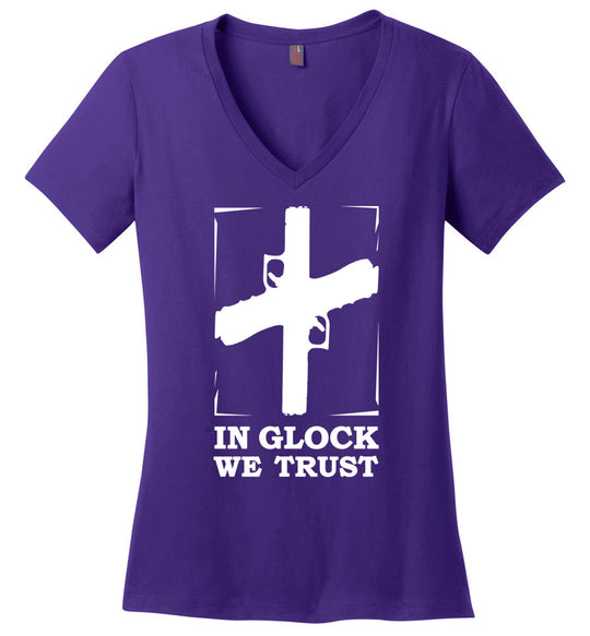 In Glock We Trust - Pro Gun Women’s V-Neck t shirt - Purple