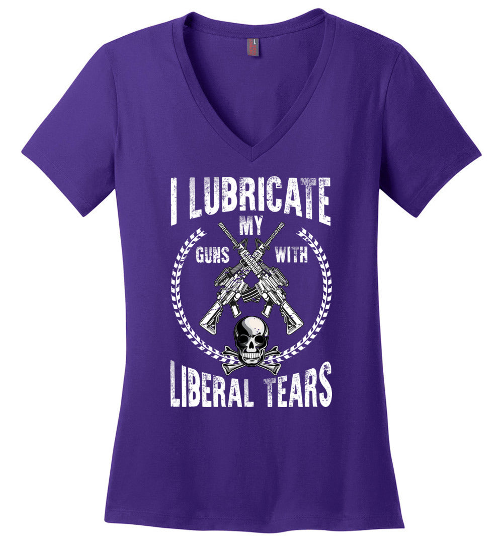 I Lubricate My Guns With Liberal Tears - Pro Gun Women's Apparel - Purple V-Neck T Shirts