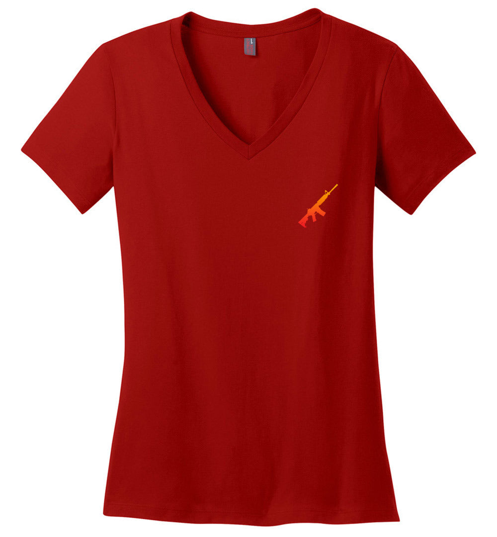 AR-15 Rifle Silhouette Women's V-Neck T-shirt -  Red