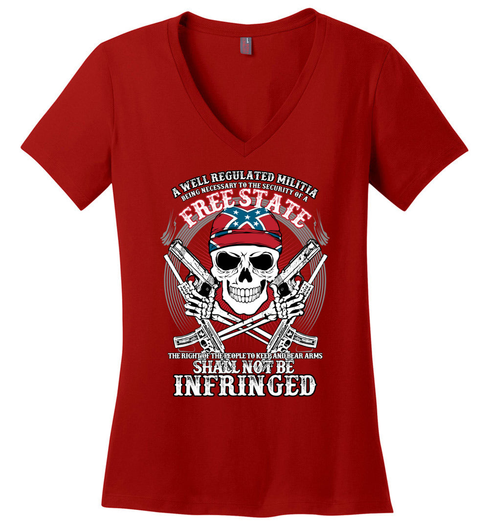 The right of the people to keep and bear arms shall not be infringed - Ladies 2nd Amendment V-Neck Tee - Red