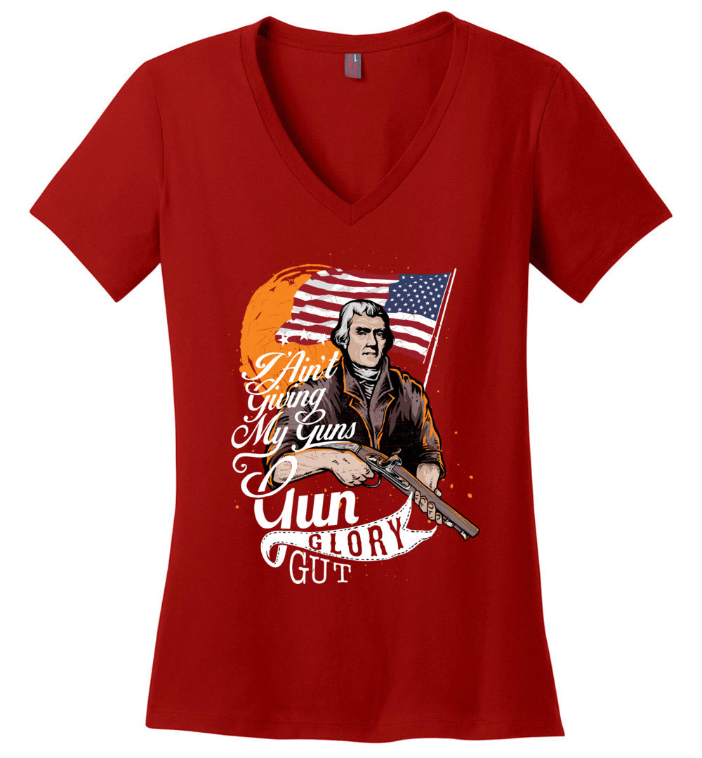 I Ain't Giving My Guns - Ladies 2nd Amendment V-Neck T-shirts - Red