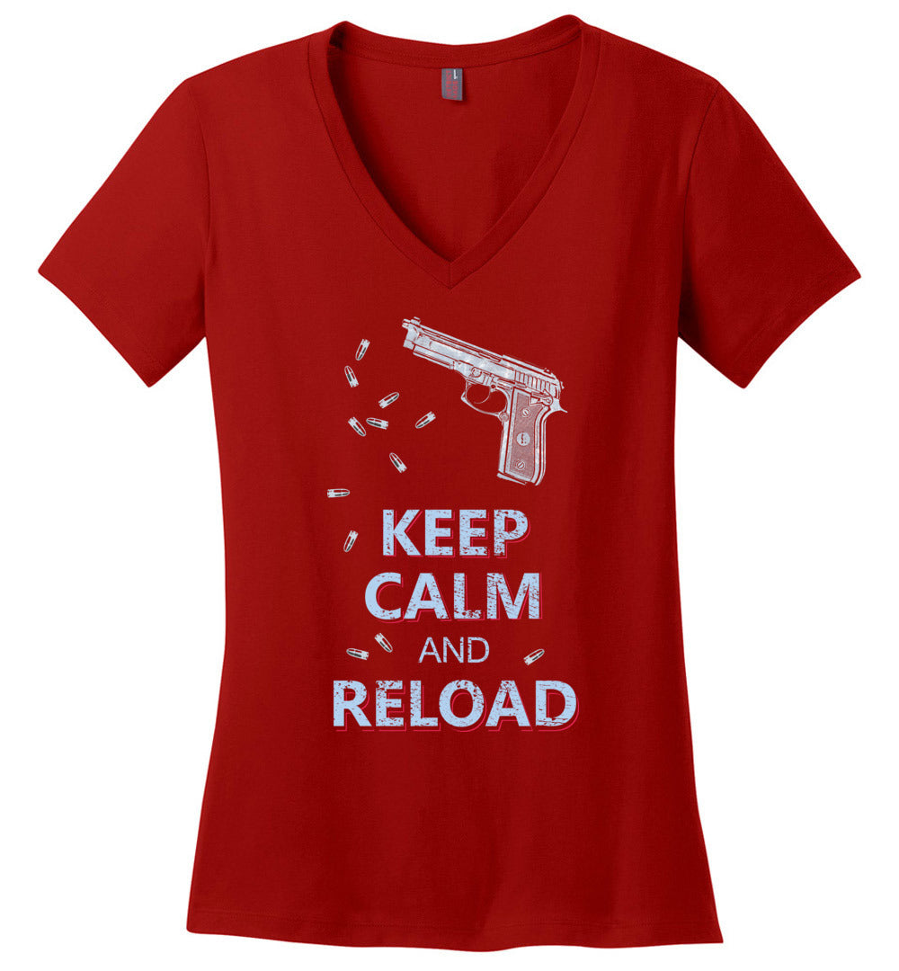 Keep Calm and Reload - Pro Gun Women's V-Neck Tshirt - Red