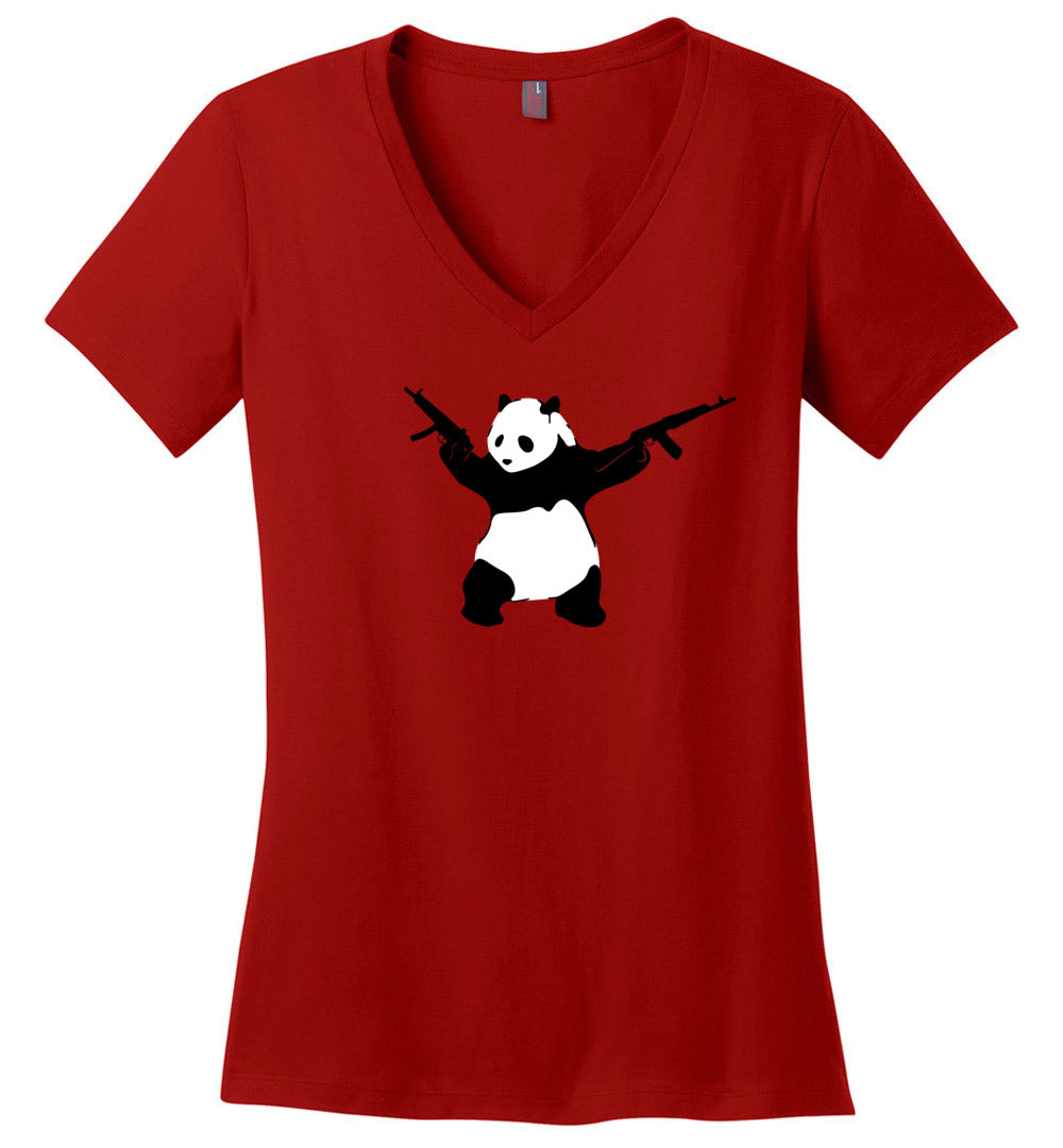 Banksy Style Panda with Guns - AK-47 Women's T Shirt - Red