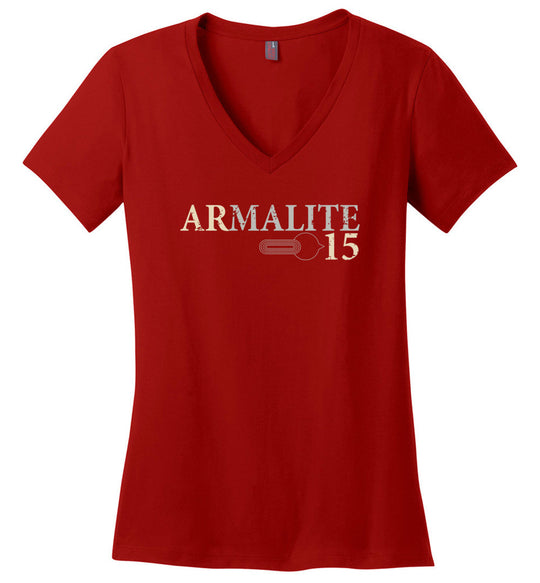 Armalite AR-15 Rifle Safety Selector Ladies V-Neck Tshirt - Red