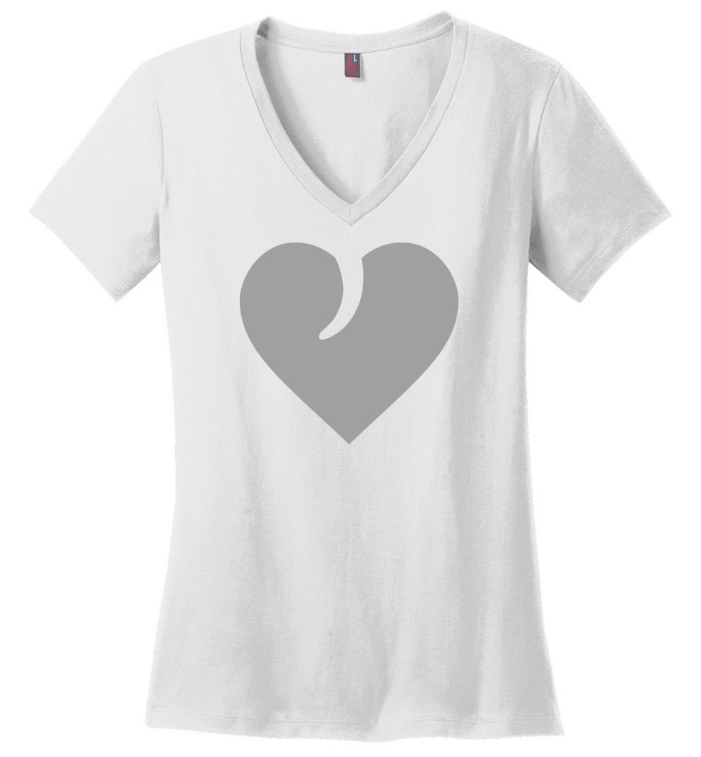 I Love Guns, Heart and Trigger - Ladies 2nd Amendment Apparel - White V-Neck Tshirt