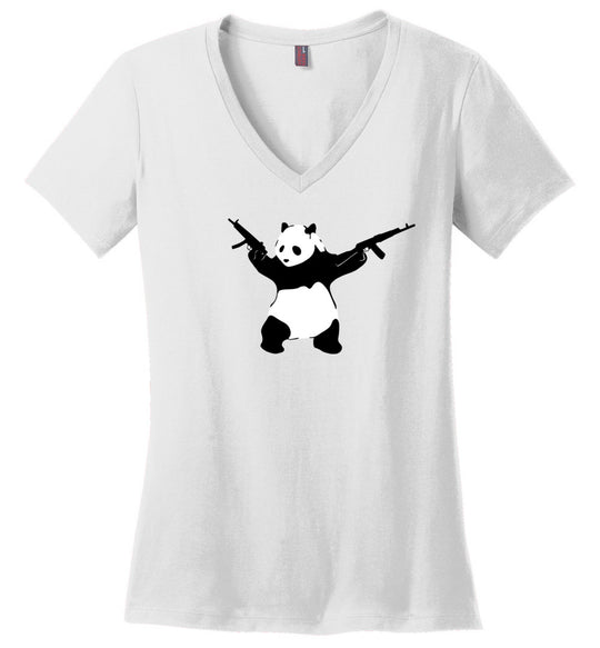 Banksy Style Panda with Guns - AK-47 Women's T Shirt - White