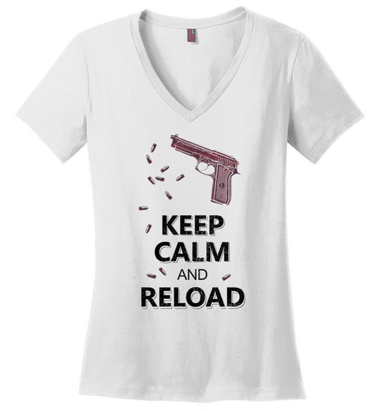 Keep Calm and Reload - Pro Gun Women's V-Neck Tshirt - White