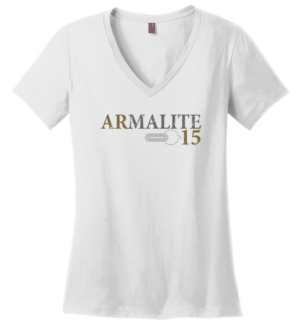 Armalite AR-15 Rifle Safety Selector Ladies V-Neck Tshirt - White