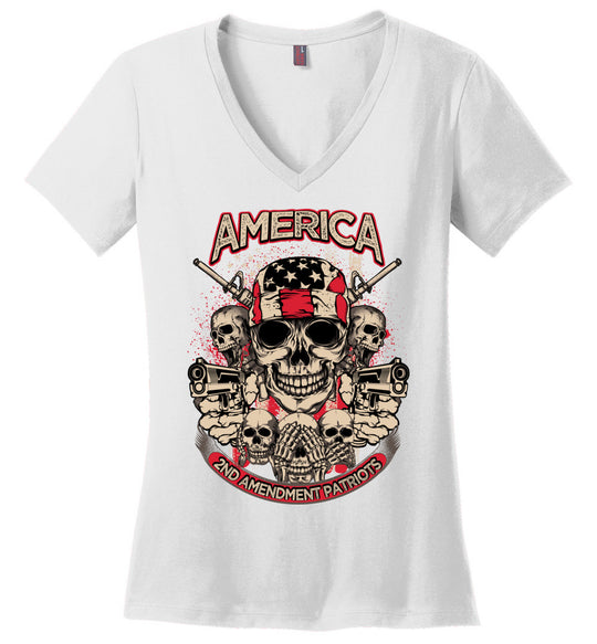 2nd Amendment Patriots - Pro Gun Women's Apparel - White V-Neck Tshirt